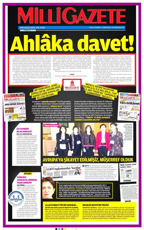 Haber | Milli Gazete: Tarikatler, cemaatler, hocalar; LGBTİ rezilliği için daha ne kadar susacaksınız!